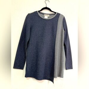 A’ la Carte Blue Polka Dot and Striped Women's Cotton-Blend Top. Sz M.